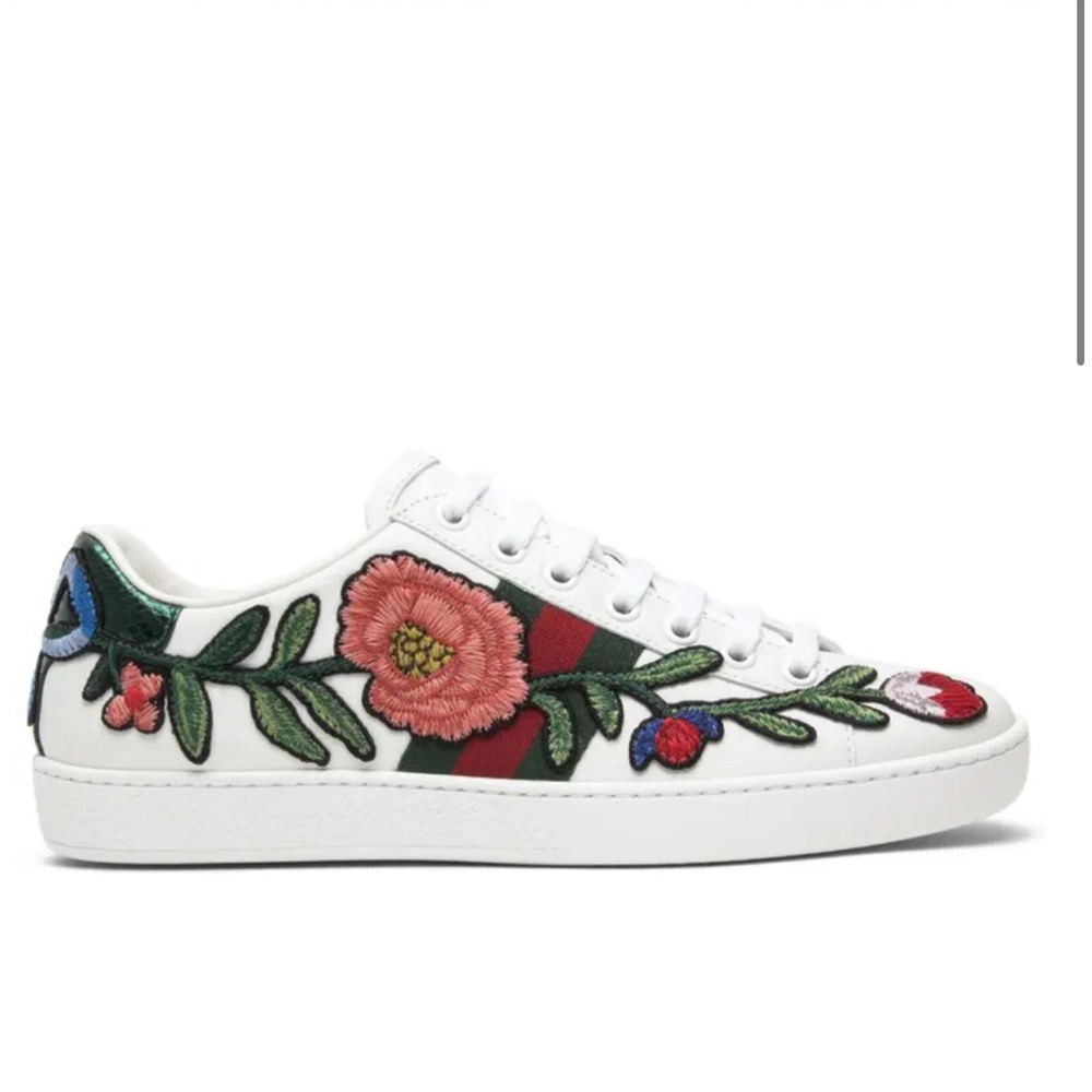 Gucci White Floral Embroidered Sneakers